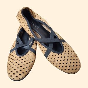 Sesto Meucci Beige and Black Ballet Flats 7.5